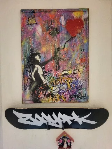 Mr brainwash Girl With Balloon Like Banksy spray Painting On Canvas with coa