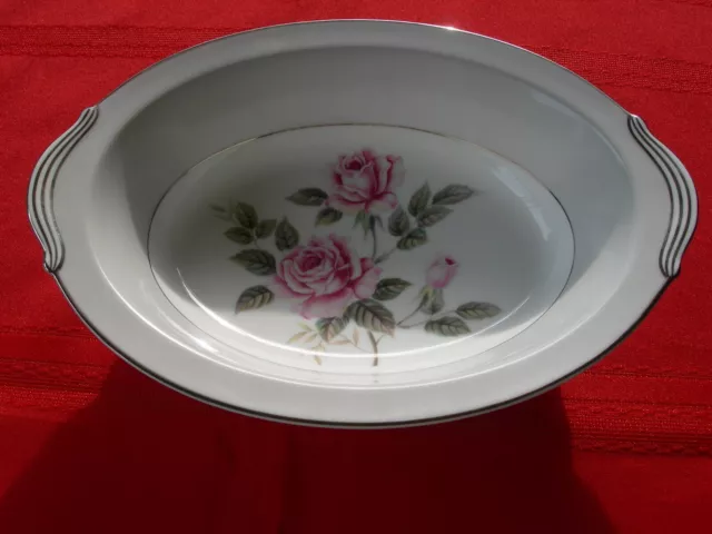 Noritake China Arlington 5221 Pink Roses Oval Handled Serving Bowl Made in Japan