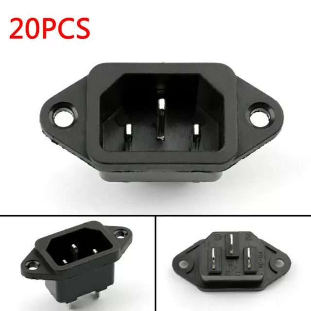 20PCS IEC320 C14 3 Pin Screw Mount Male Power Socket 10A 250V Pour Boat AC-04 A