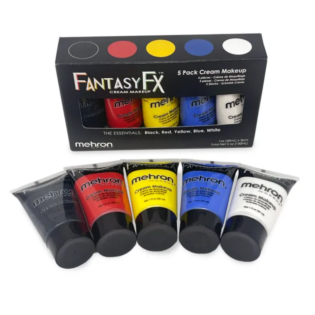 Mehron Fantasy FFX 5 Colors Pack ~ Water Based & Removes Easily w/ Soap n Water
