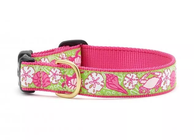 Up Country NWT Wide Small Pink And Green Crabs And Shells Dog Collar PREPPY!