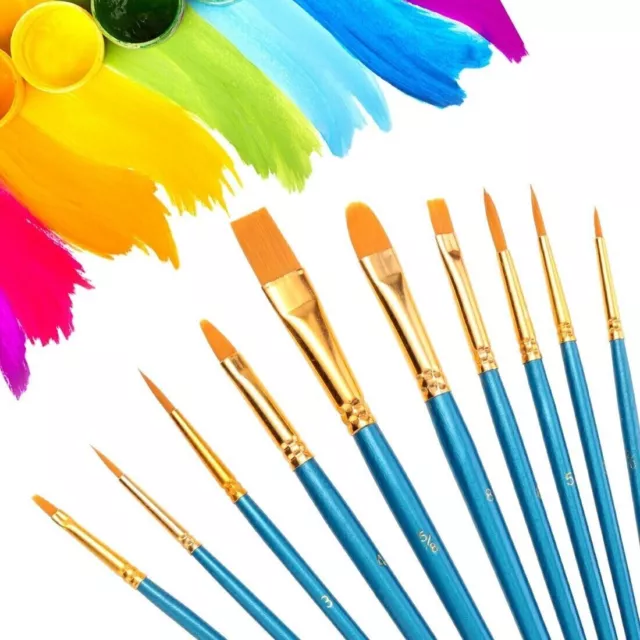 10pcs Face Painting Brushes Round Flat Tip Artist Drawing Brush Glitter Art Set