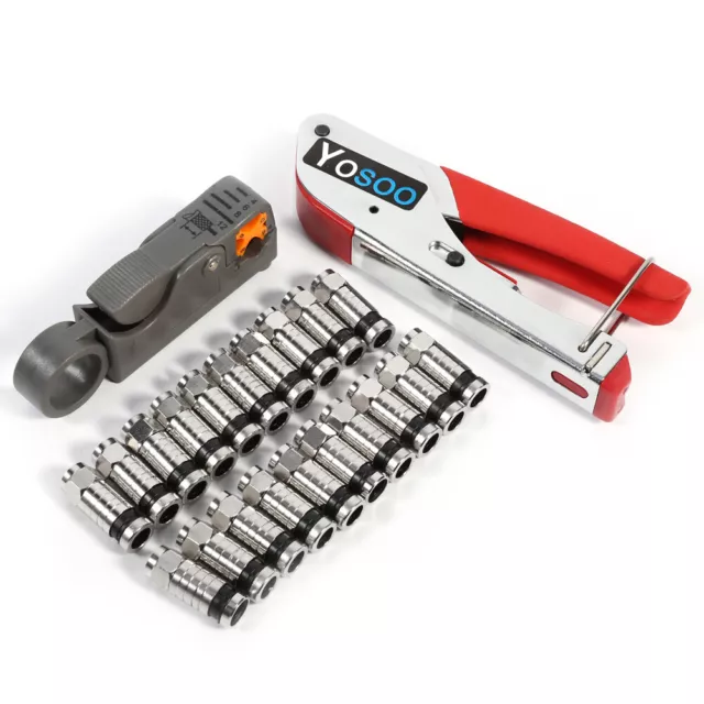Coaxial Cable Wire Stripper RG6/RG59 Compression F Connector Crimping Pliers Kit