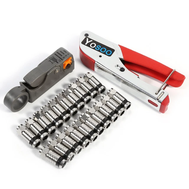 Coaxial Cable Wire Stripper RG6/RG59 Compression F Connector Crimping Pliers Kit