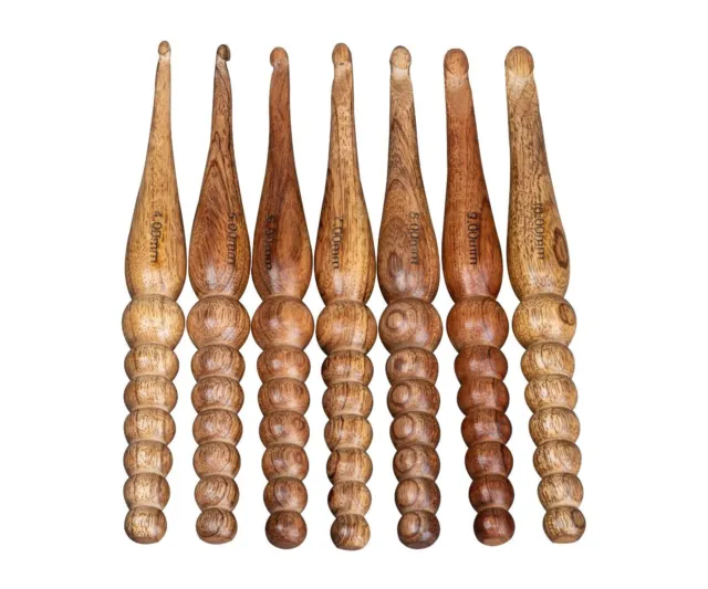 Handmade Wooden Crochet Hooks &Holder Ergonomic Needles Sewing Knitting Set of 7