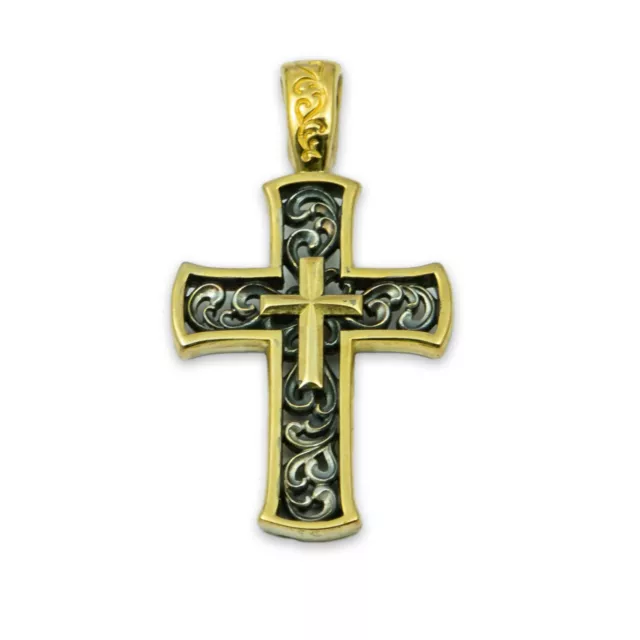 Sterling Silver Cross Orthodox Greek Russian Save and Protect Gold Plated 999