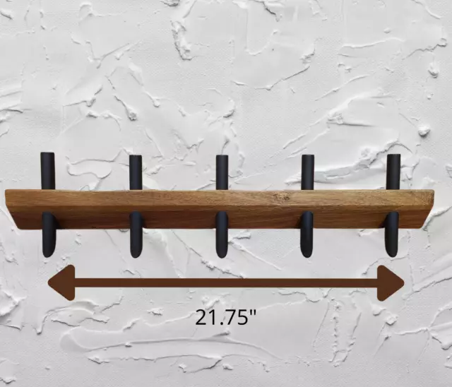 Wall Mounted Coat Rack-5 Hooks-Wood with Modern Metal Pegs-Hardware Included 3