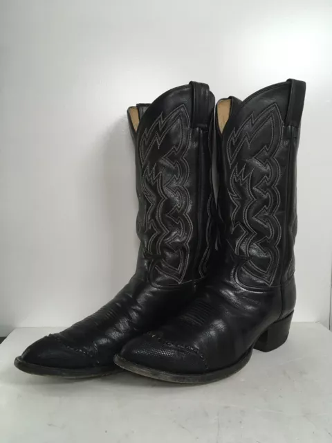 VINTAGE TONY LAMA Black Leather, Lizard Wingtip Cowboy Boots 11 D Gold ...