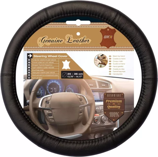 Sumex Car+ Soft Black Real Leather Car Steering Wheel Cover - Small Size 35-36cm