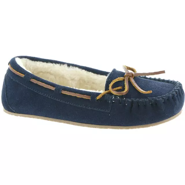 Minnetonka Womens Lodge Trapper Navy Moccasins Shoes 5 Wide (C,D,W) BHFO 1723