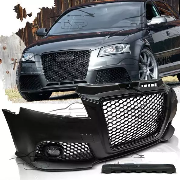 Paraurti Anteriore Per Audi A3 8P 08-12 Rs3 Look Nero Spoiler Kit Estetico