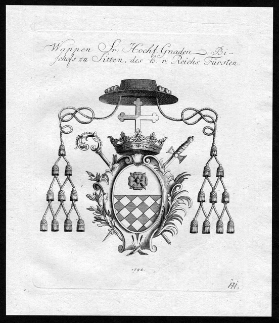 1790 - Sitten Escudo Nobleza Abrigo De Arms Heraldry Heráldica Grabado