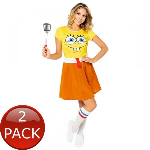 2 x SpongeBob Womens Adult Costume Fancy Dress Up Costume Book Week Party Siz...