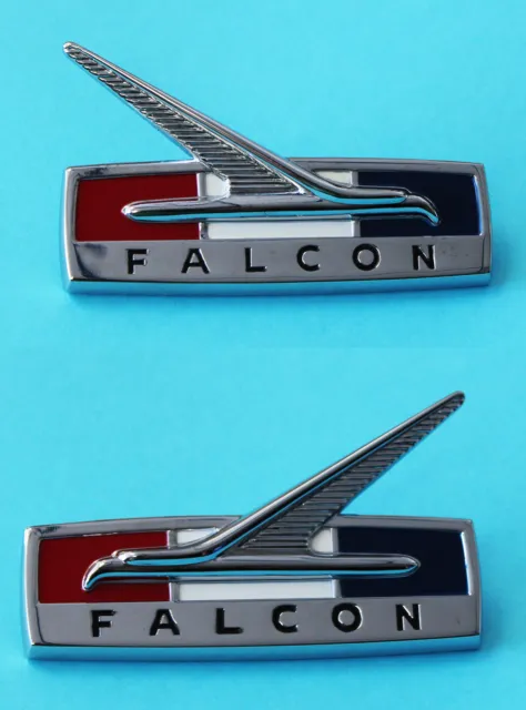 New! 1964 Ford Falcon Chrome Front Fender Emblems Pair both Left, Right