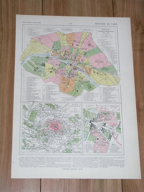 1925 VINTAGE HISTORICAL Map Of Paris During French Revolution ...