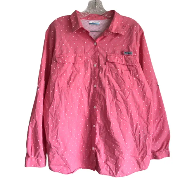 COLUMBIA PFG WOMEN'S Outdoor Shirt Size XL Pink Polka Dot Mesh Lined ...