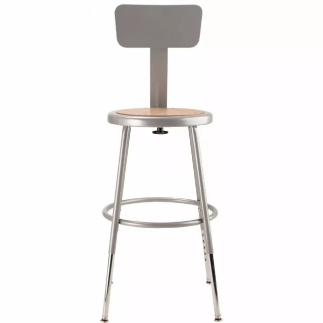 National Public Seating Round Stool with Backrest Height 19" to 27" Gray 6218HB 2