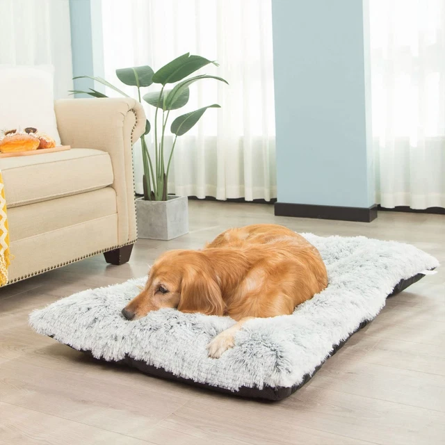 Super Soft Gray-White Plush Dog Bed Memory Foam Warm Pet Dog Mat for Large Dog 4
