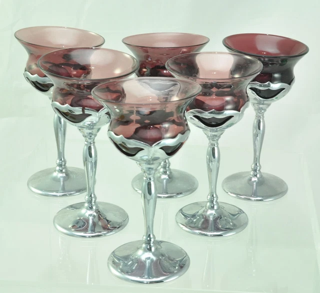 Set of 6 Farber Bros Amethyst Glass and Chrome 6 Inch Wine Glasses Set of 6 Farber Bros Amethyst Glass and Chrome 6 Inch Wine Glasses