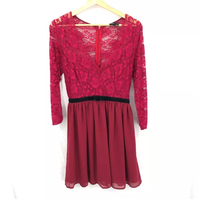 ASOS Lace homecoming Long Sleeve fit & flare Dress red skater cocktail party 6