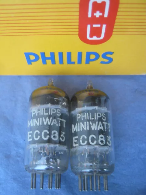 2x  ECC83 / 12AX7 PHILIPS  tubes - LONG plates - D foil- getter - 1958