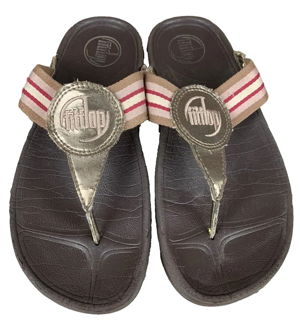 Fitflop womens Lulu Gold Beige Red slip on sandal Size 6