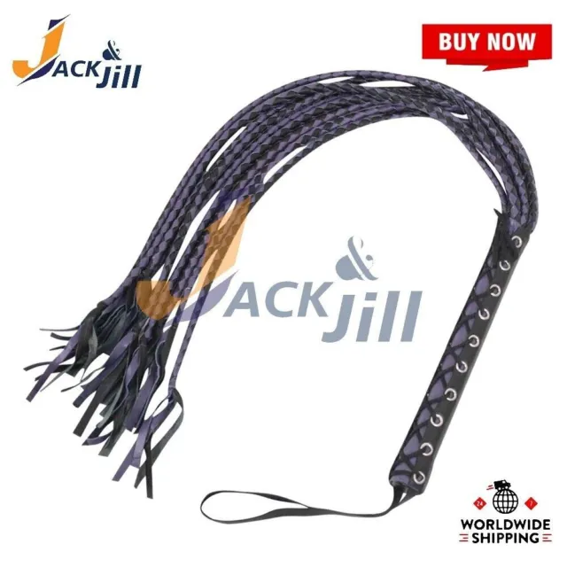 Genuine Leather Flogger Bull Hide Leather Flogger Whip 09 Braided Falls