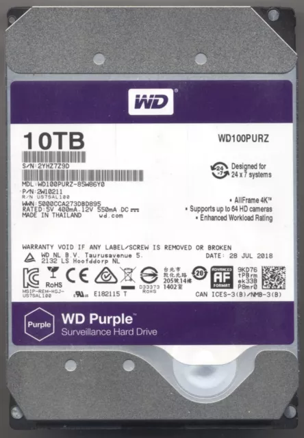 Western Digital 10Tb 3.5" SATA 6Gb/s Desktop HDD Model WD101PURZ 7200rpm 256Mb