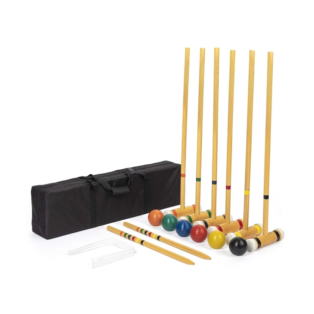 4-Player Beginner Backyard Croquet Set Includes 4 Wood Mallets 4 Balls And Wheels-wooden Game - View #5