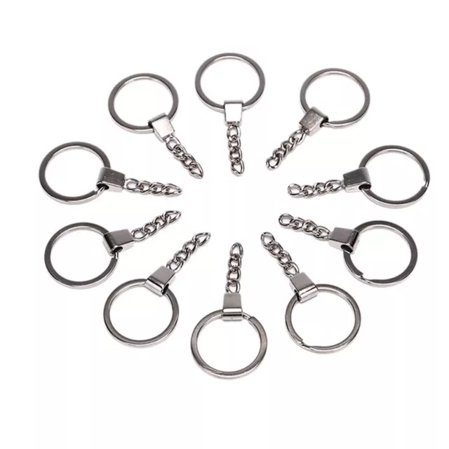 10pcs Polished Silver Keyring DIY Keychain Short Chain Split Ring Key Ri#km