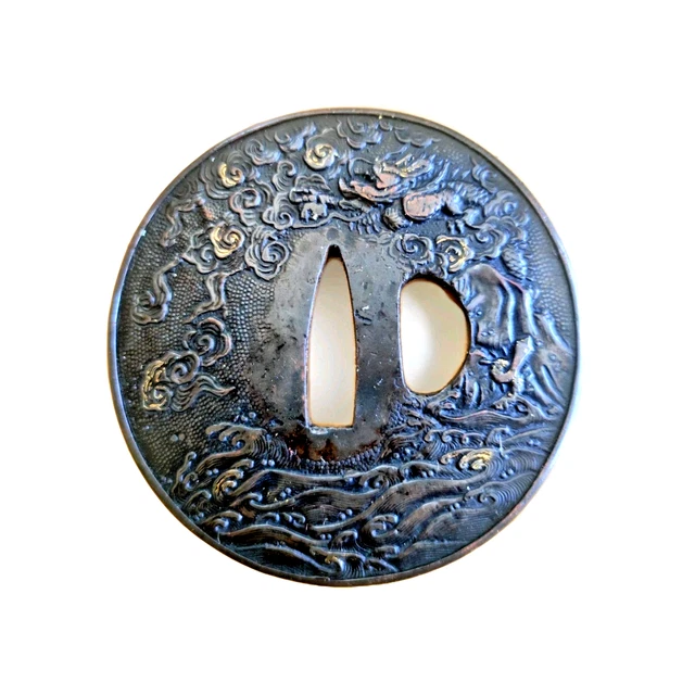 Beau motif de feuille d'aoi sukashi tsuba - Fonte - Japon
