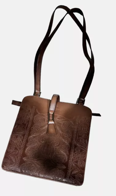 Vtg Bellerose Brown Faux Leather CrossBody Organizer Purse Handbag Shoulder Bag