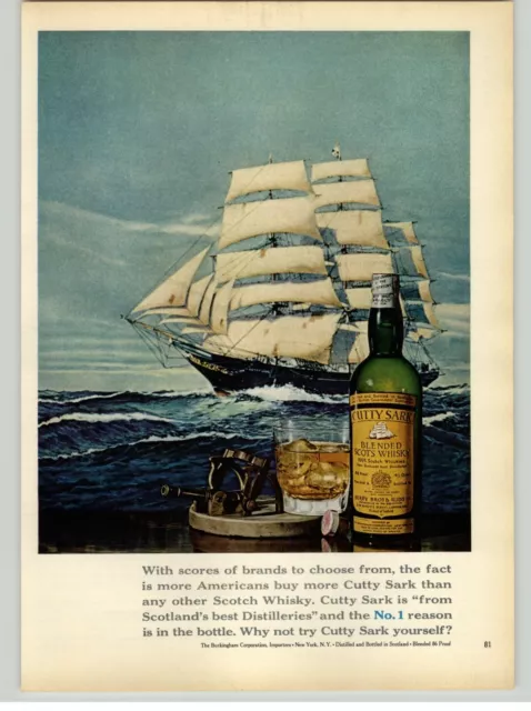 1966 Cutty Sark Scotch Whiskey Promo Ocean Schooner Art Photo Vintage Print Ad