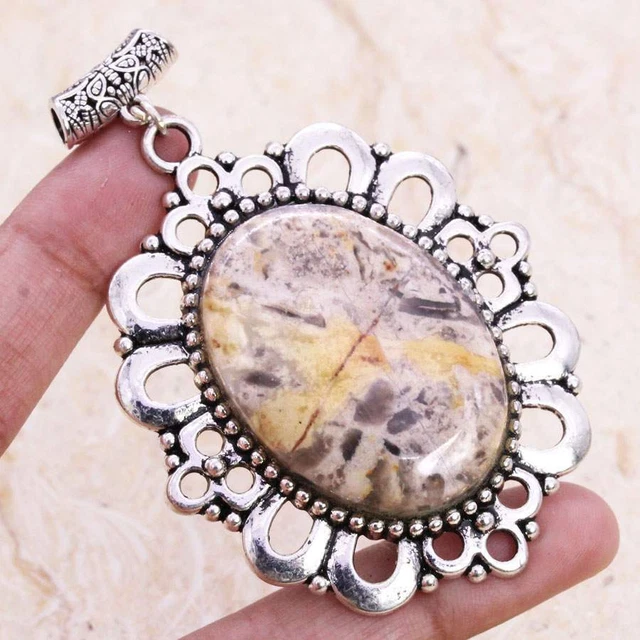 Alluring Picasso Jasper 925 Silver Plated Handmade Pendant of 2.8" Ethnic Gift