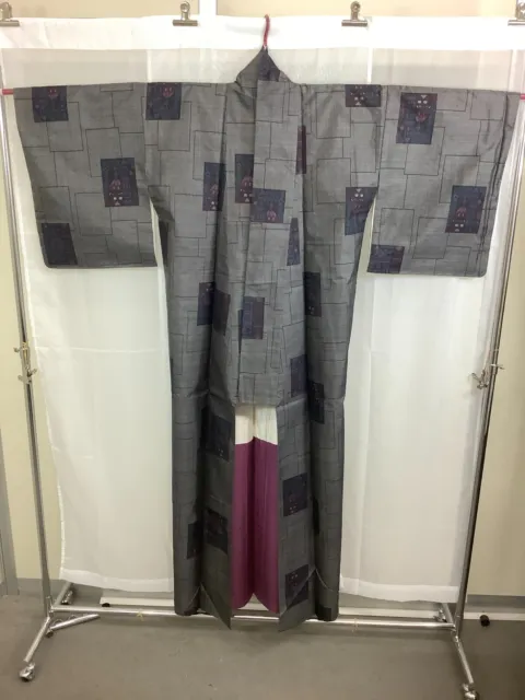 Japanese Vintage Kimono SILK fabric Oshima tradition expensive Height 65.35inch