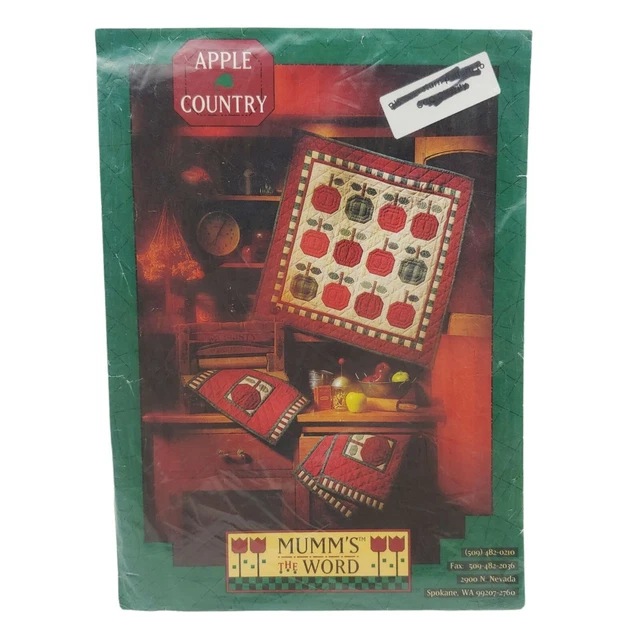 Patrón de edredón y manteles Apple Country Block 31x30 - de colección años 90 rojo fruta verde