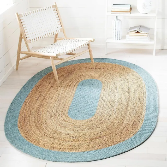 Oval Rug Braided Style Natural Rug Living Room Area Rug Jute Handmade Carpet