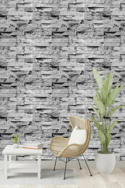 Papel pintado de pared gris con patrón de piedra, 5,30 m2