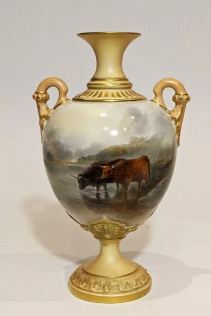 Royal Worcester Highland Cattle Vase by John Stinton, Some Restoration
