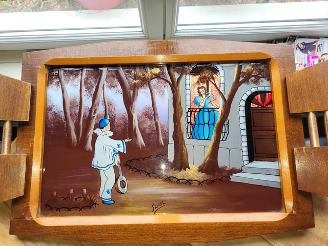 ANCIEN PLATEAU FLOREL Art Déco Bois Er Plateau Verre EUR 15,00