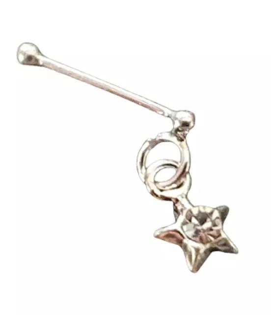 Star Nose Stud Cz Crystal Ring Tiny 22g (0.6mm) 925 Sterling Silver Ball End Pin