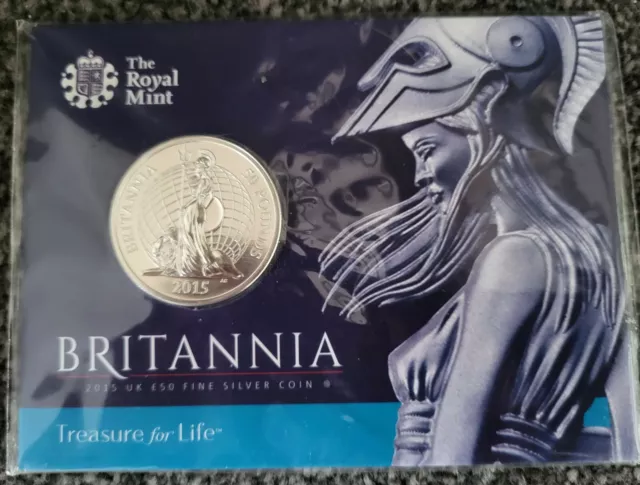 2015 Royal Mint UK Britannia .999 Fine Silver Fifty Pounds £50 coin pack