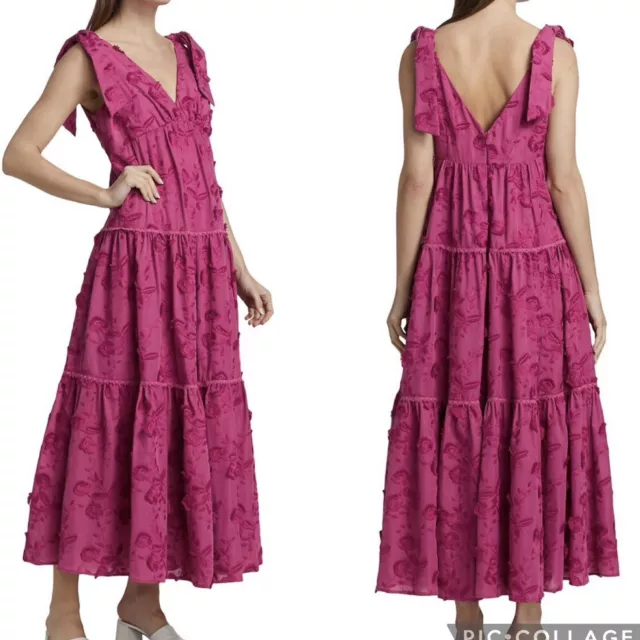 Marchesa Notte NWT Embroidered Tiered Sleeveless Maxi Dress Bow Strap Pink Sz 2