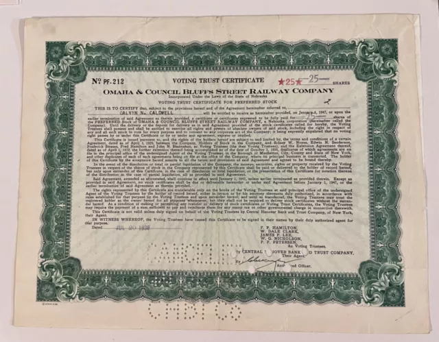 Omaha & Council Bluffs Street Railway Stock Certificate