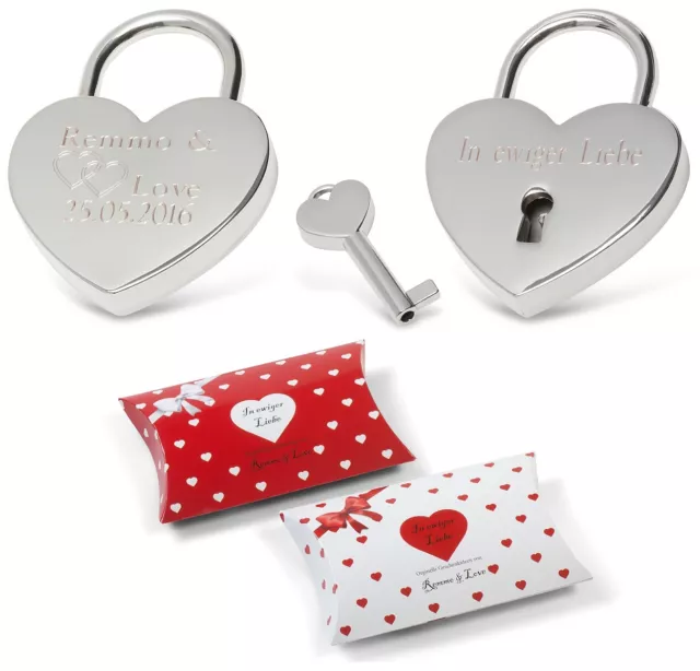 Herz Liebesschloss Silber + Gravur Valentinstag Hochzeitstag Jahrestag Geschenk