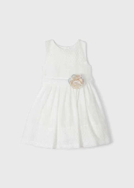 Abito Vestito Cerimonia Bambina Mayoral 3910 Cotone Panna Originale Pe 2023