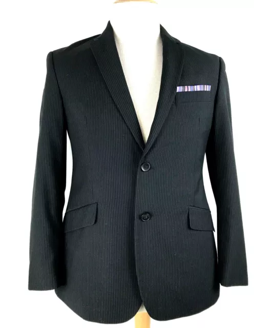 Billy London UK Sport Coat Black Pinstripe Mens 40S Pocket Trim 2 Button Blazer