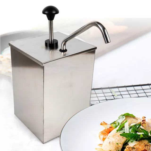 4L Sauce Dispenser Pump Squeeze Condiment Dispensing Stainless Steel Bucket