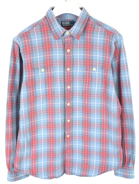 Polo By Ralph Lauren Camicia Uomo XL Plaid Flanella Manica Lunga Aperto Colletto