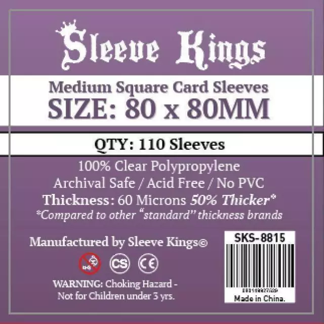 110 Sleeve Kings Medium Square Card Board Game Sleeves Clear 80 x 80mm SKS-8815